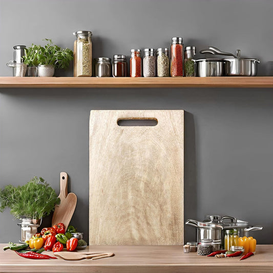 Belief Wood Anti-Bacterial Single Solid Block Mango Wood Chopping Board/Wood Cutting Board Multi-Purpose & Perfect Kitchen Gift for Home Cooks (12x8 Inches, Medium)