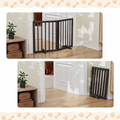 Freestanding Dog Gate – Foldable Wooden Pet Safety Gate for Dogs & Kids | Indoor Barrier with Support Feet | 24″ (Brown, 2 Panel)