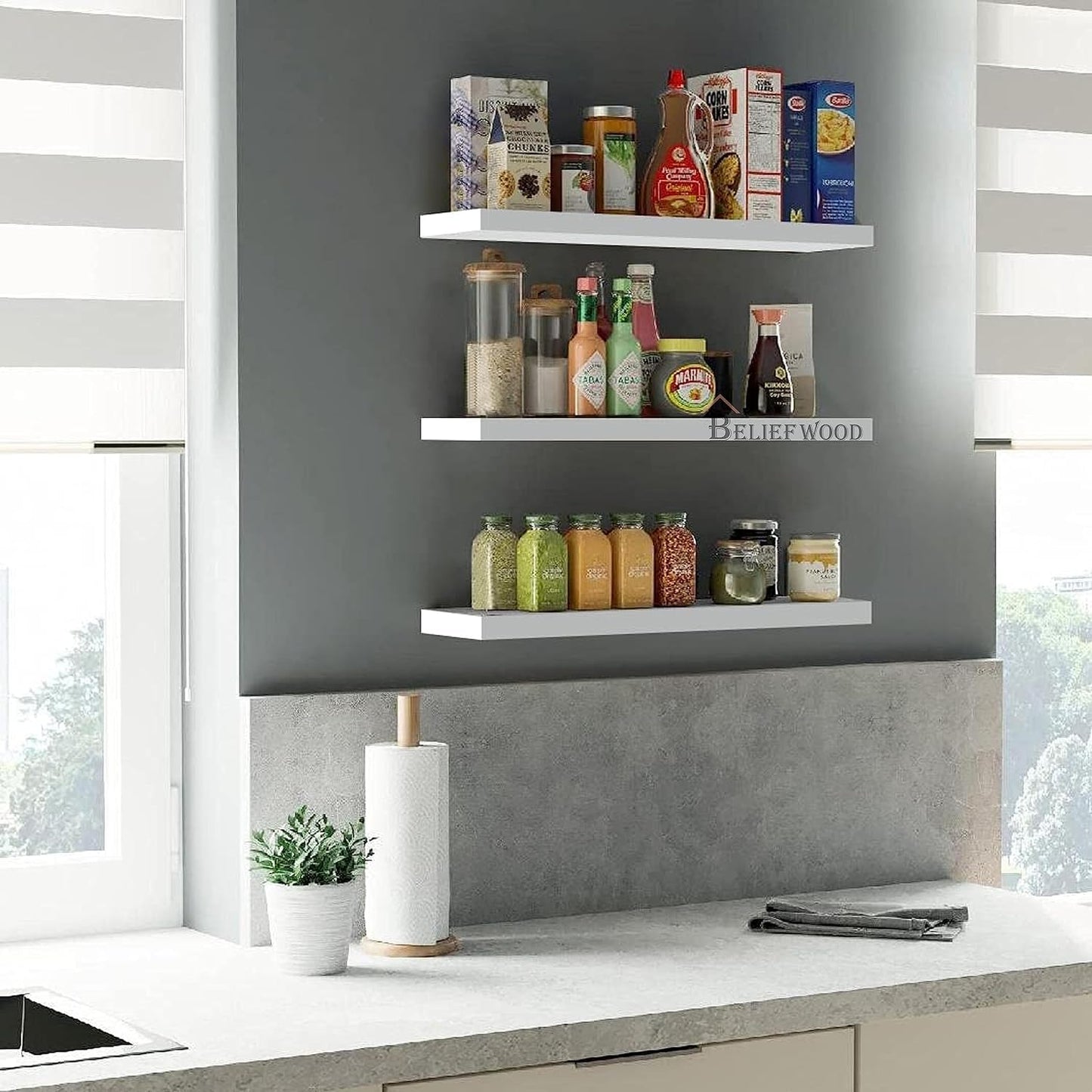 Floating Shelves Solid Wood Wall Shelves Set of 3 Wall Mounted Floating Shelf for Bedroom Living Room Bathroom Kitchen Shelves for Wall Decor Storage etc.