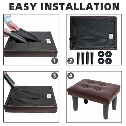 Ottoman Foot Rest, PVC Small Ottoman Foot Stool with Legs Modern Footstool Ottomans for Living Room Entryway Office, Brown