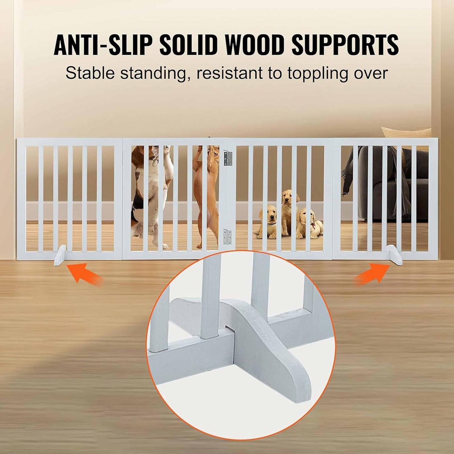 Freestanding Dog Gate | Foldable Wooden Pet Safety Gate for Dogs & Kids | Indoor Barrier with Support Feet for Stairs, Doorways, Hallways & Kitchens - 24" (White, 2 Panel)