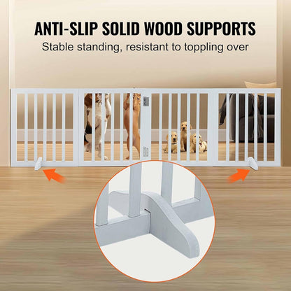 Freestanding Dog Gate | Foldable Wooden Pet Safety Gate for Dogs & Kids | Indoor Barrier with Support Feet for Stairs, Doorways, Hallways & Kitchens - 24" (White, 2 Panel)