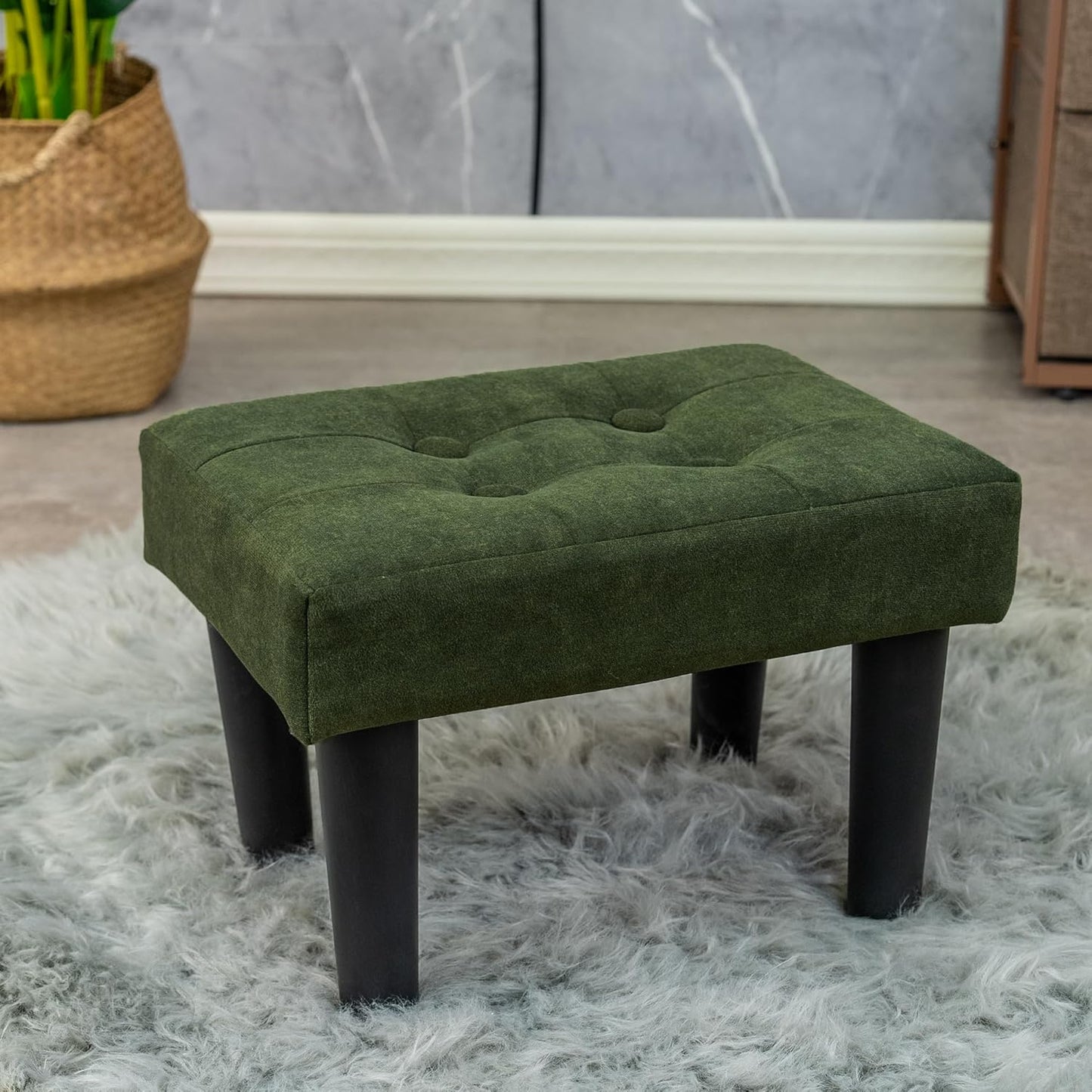 Ottoman Foot Rest, Suede Small Ottoman Foot Stool with Legs Modern Footstool Ottomans for Living Room Entryway Office, Green