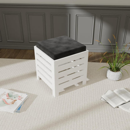 Cushion Wooden Stool| Foot Stool |Fruit Stool| Square Table| Office Stool| Bedside Table | Cushion Stool | Stool for Kitchen Wooden Stool Cotton Cover (White & Black)
