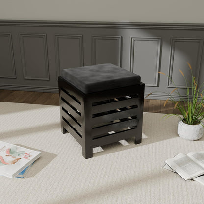 Cushion Wooden Stool| Foot Stool |Fruit Stool| Square Table| Office Stool| Bedside Table | Cushion Stool | Stool for Kitchen Wooden Stool Cotton Cover (Black)