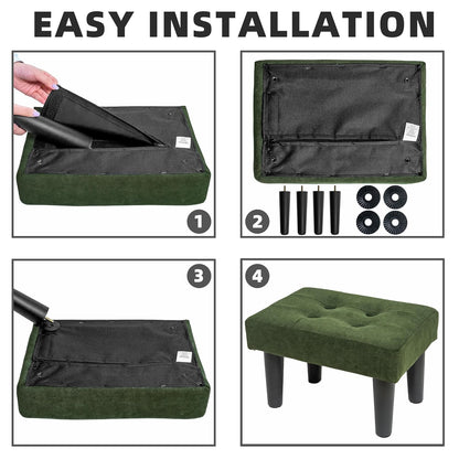 Ottoman Foot Rest, Suede Small Ottoman Foot Stool with Legs Modern Footstool Ottomans for Living Room Entryway Office, Green