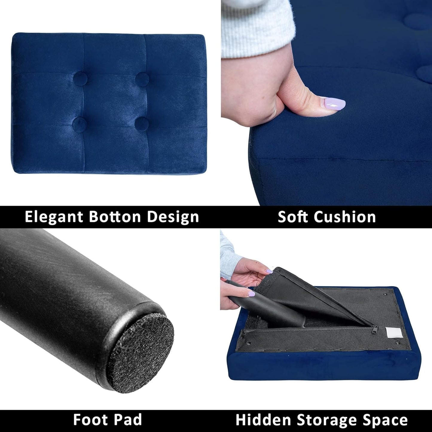Ottoman Foot Rest, Velvet Small Ottoman Foot Stool with Legs Modern Footstool Ottomans for Living Room Entryway Office, (Velvet-Blue)