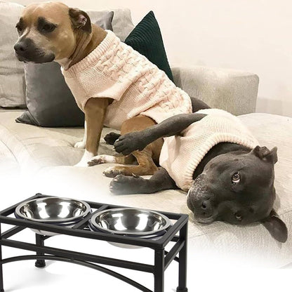 Pet Feeder For Dogs & Cats|Pets Food Bowl Elevated Dog Bowl Stand Stainless Steel Food And Water Bowls With Iron Stand (Large 2 Bowls),?47 cm,H_25 cm,W_25 cm