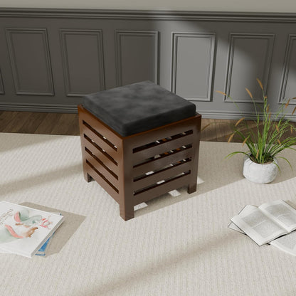 Cushion Wooden Stool | Foot Stool | Fruit Square Table | Office Bedside Table | For Kitchen With Cotton Cover (Brown & Black), 30 Cm X 30 Centimeters