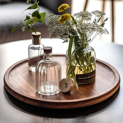 Round Wood Tray Made of Acacia Wood,Decorative Tray for Kitchen Dining Room Table Wood Tray for Home Decor Coffee Table and Home Decor