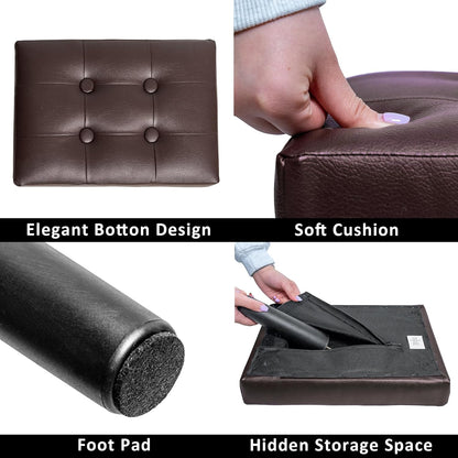 Ottoman Foot Rest, PVC Small Ottoman Foot Stool with Legs Modern Footstool Ottomans for Living Room Entryway Office, Brown