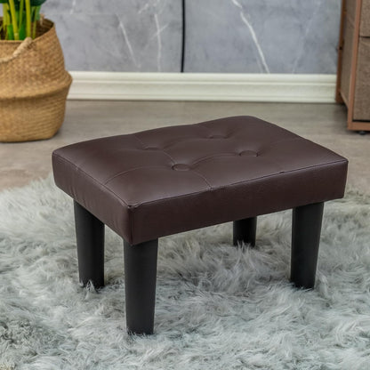 Ottoman Foot Rest, PVC Small Ottoman Foot Stool with Legs Modern Footstool Ottomans for Living Room Entryway Office, Brown