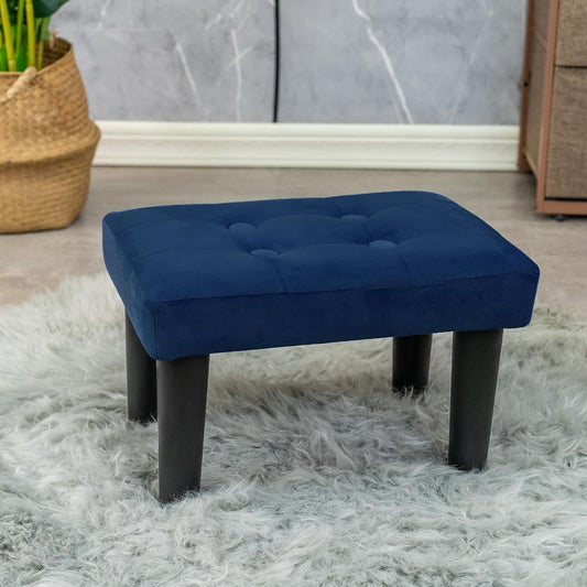 Ottoman Foot Rest, Velvet Small Ottoman Foot Stool with Legs Modern Footstool Ottomans for Living Room Entryway Office, (Velvet-Blue)