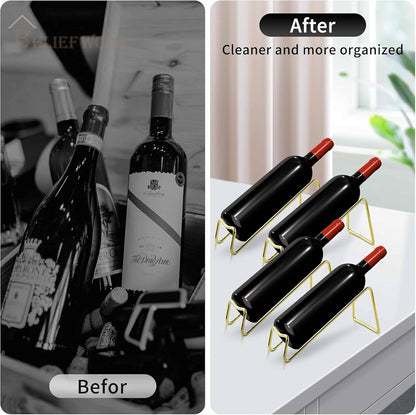 Modern Countertop Wine Rack – 4 Bottle Capacity, Gold Finish, Freestanding Tabletop Storage Organizer for Kitchen, Bar, Pantry, No Assembly Required (4, Golden)