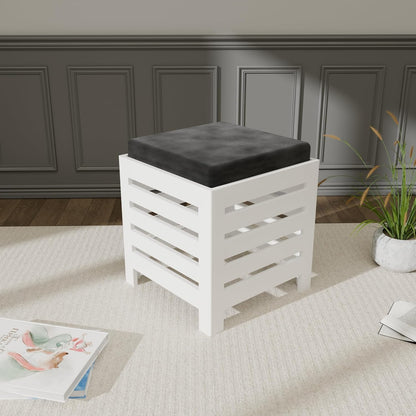 Cushion Wooden Stool| Foot Stool |Fruit Stool| Square Table| Office Stool| Bedside Table | Cushion Stool | Stool for Kitchen Wooden Stool Cotton Cover (White & Black)