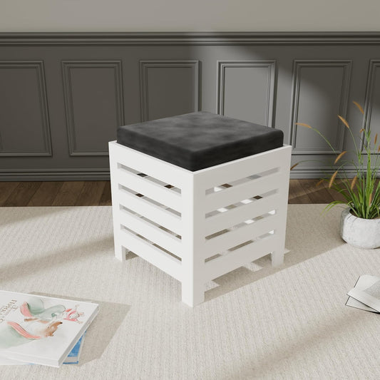 Cushion Wooden Stool| Foot Stool |Fruit Stool| Square Table| Office Stool| Bedside Table | Cushion Stool | Stool for Kitchen Wooden Stool Cotton Cover (White & Black)