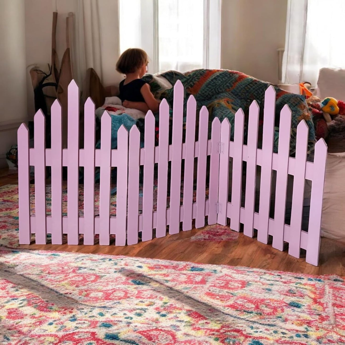 Portable Pet Safety Gate | Indoor Wooden Pet Barrier | Room Divider for Pets and Baby | Dog Fence partition for Living Room Bedroom (Pink, Standard) (Pink, Standard)