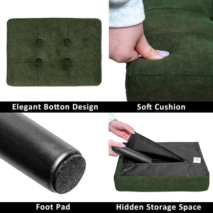 Ottoman Foot Rest, Suede Small Ottoman Foot Stool with Legs Modern Footstool Ottomans for Living Room Entryway Office, Green