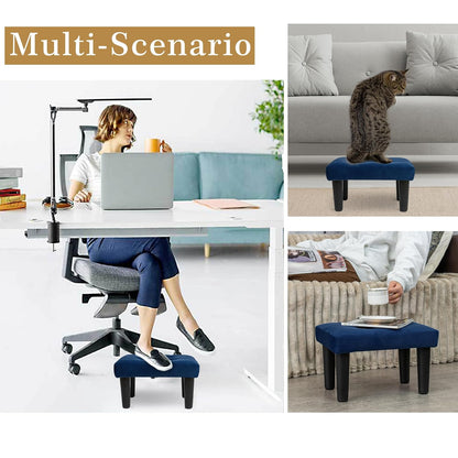 Ottoman Foot Rest, Velvet Small Ottoman Foot Stool with Legs Modern Footstool Ottomans for Living Room Entryway Office, (Velvet-Blue)