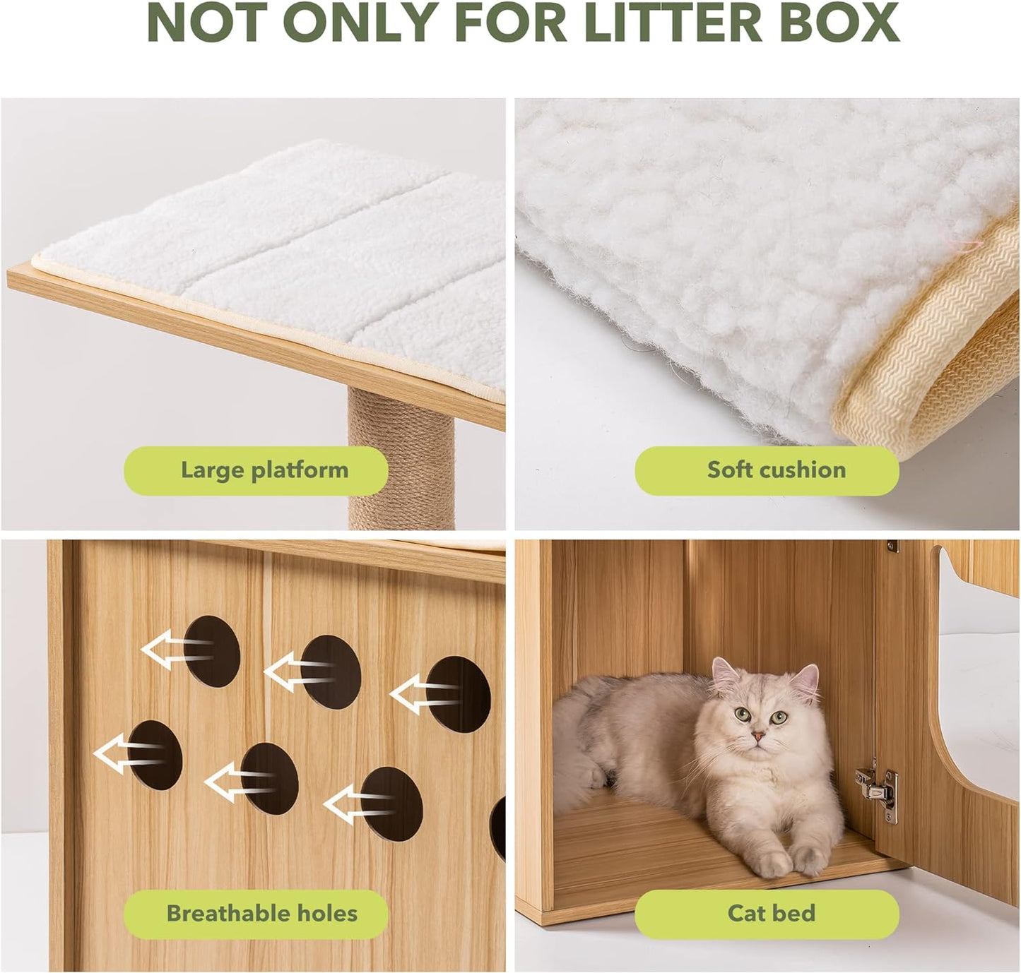 Wooden Cat Condo Cat Litter Box Enclosure, Wooden Cat House with Cat Bed Hidden Cat Washroom Furniture Cat Tree with Scratching Post
