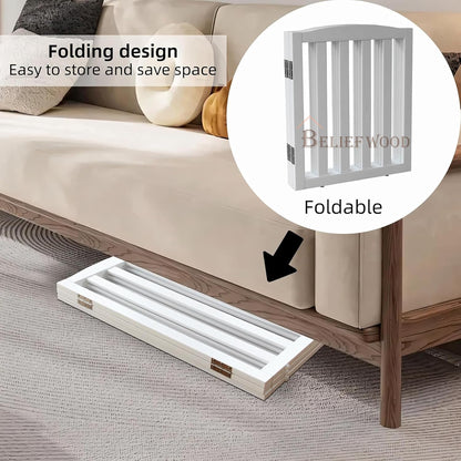 Freestanding Dog Gate | Foldable Wooden Pet Safety Gate for Dogs & Kids | Indoor Barrier with Support Feet for Stairs, Doorways, Hallways & Kitchens - 24" (White, 2 Panel)