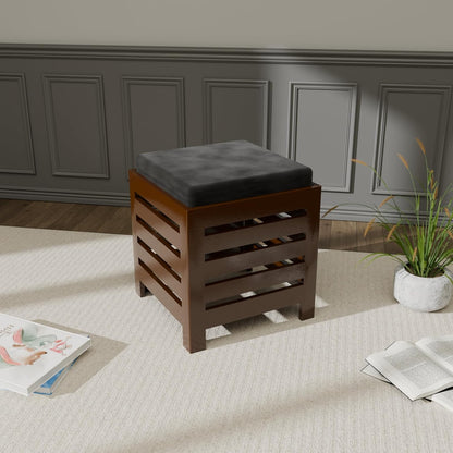 Cushion Wooden StoolHandcrafted Wooden Stool with Fabric Cushion | Durable Office & Home Furniture | Multipurpose Use (Brown & Black)