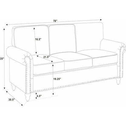 Modern 78" Brown Faux Leather 3-Seater Sofa Couch