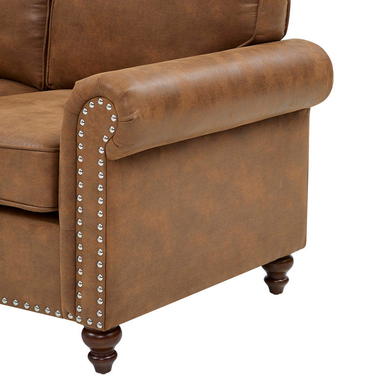 Modern 78" Brown Faux Leather 3-Seater Sofa Couch