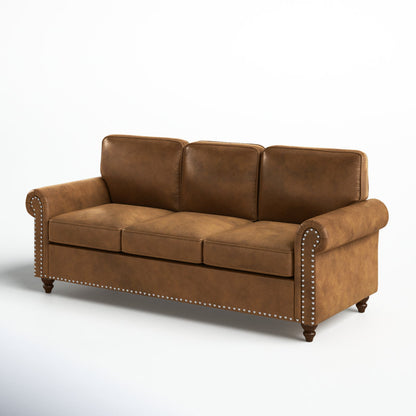 Modern 78" Brown Faux Leather 3-Seater Sofa Couch