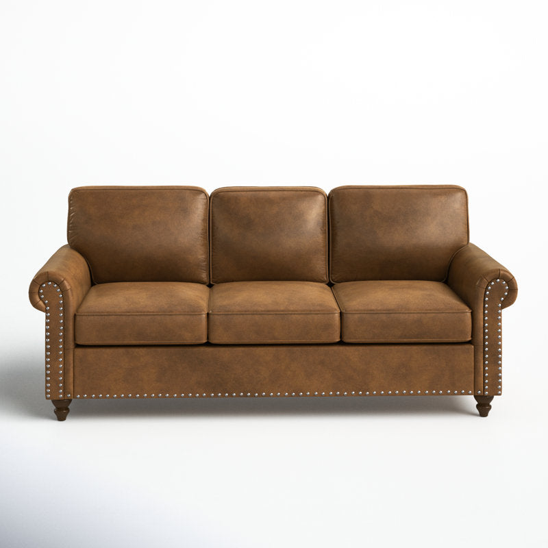 Modern 78" Brown Faux Leather 3-Seater Sofa Couch