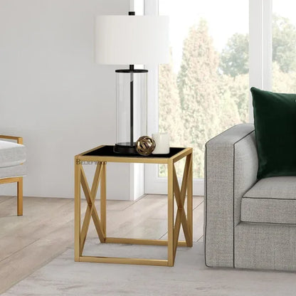 Modern Iron Stool Small Coffee Table Sofa Side Table End Table (Goldern Black)