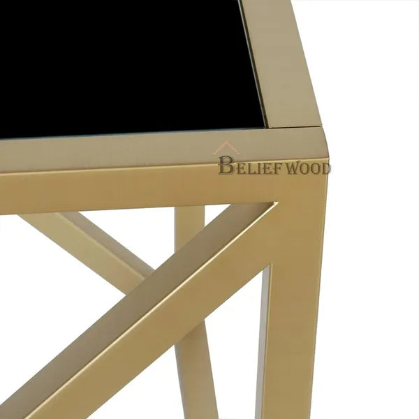 Modern Iron Stool Small Coffee Table Sofa Side Table End Table (Goldern Black)