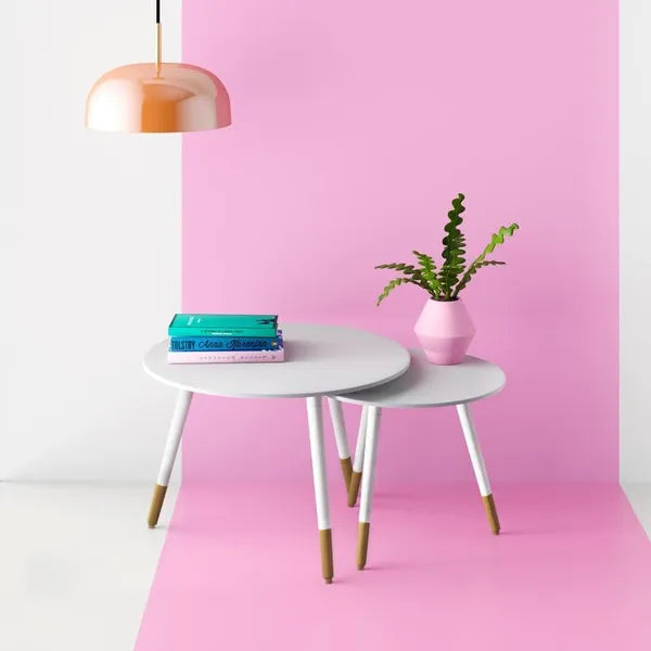 Modern Coffee Table Set of 2 Wth Solid Golden White Legs Nesting Table | Coffee Table | SideTable | End Table for Living Room  &  Office