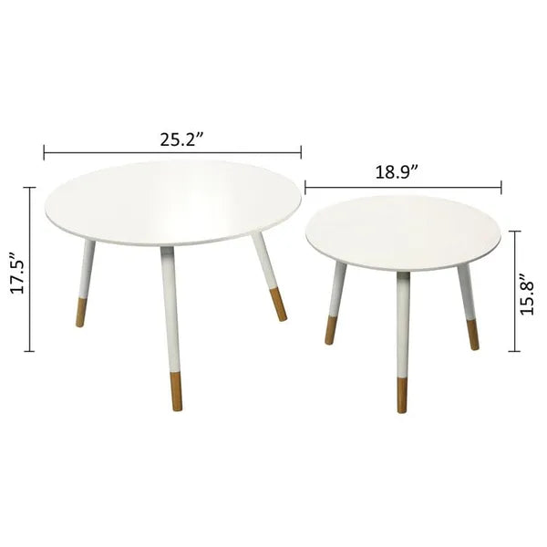 Modern Coffee Table Set of 2 Wth Solid Golden White Legs Nesting Table | Coffee Table | SideTable | End Table for Living Room  &  Office
