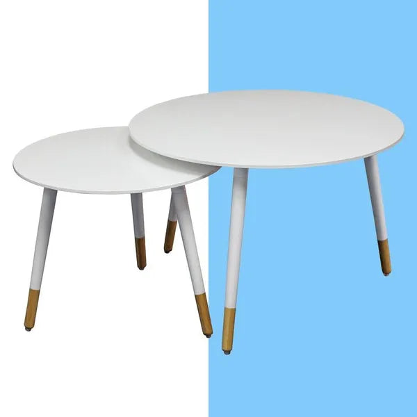 Modern Coffee Table Set of 2 Wth Solid Golden White Legs Nesting Table | Coffee Table | SideTable | End Table for Living Room  &  Office
