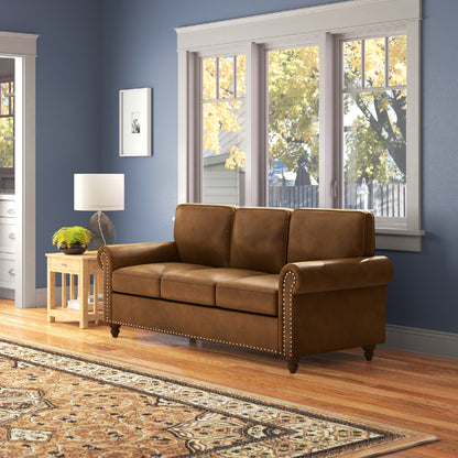 Modern 78" Brown Faux Leather 3-Seater Sofa Couch