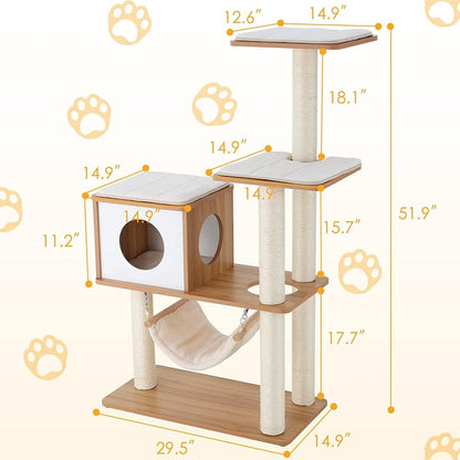 BELIEFWOOD Cats Tree Modern Tower House Multi-Level Cat House Hammock and Condo,Stable Cat Tree Cat Condo Pet Play House with Comfortable Cusion Seat for Cats Comfort