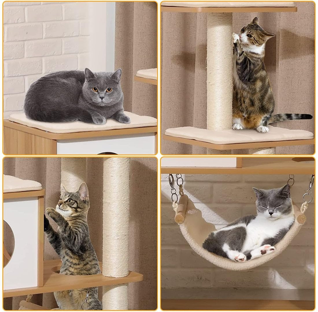 BELIEFWOOD Cats Tree Modern Tower House Multi-Level Cat House Hammock and Condo,Stable Cat Tree Cat Condo Pet Play House with Comfortable Cusion Seat for Cats Comfort