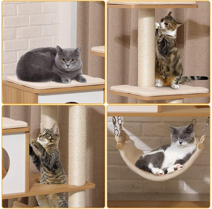 BELIEFWOOD Cats Tree Modern Tower House Multi-Level Cat House Hammock and Condo,Stable Cat Tree Cat Condo Pet Play House with Comfortable Cusion Seat for Cats Comfort