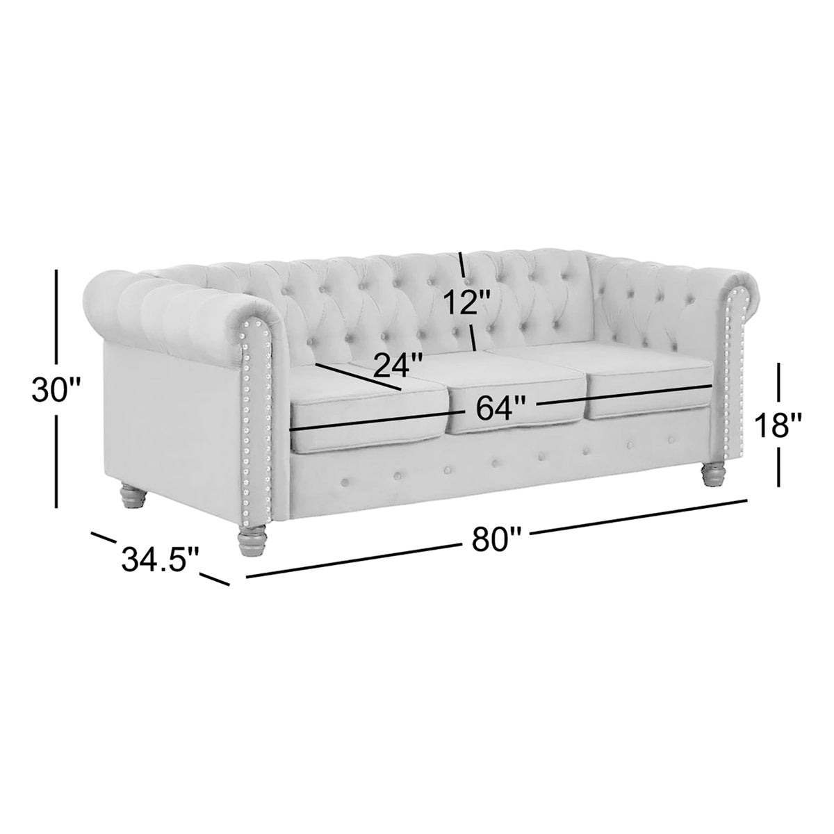 Luxury Chesterfield Tufted Fabric Sofa – 3 Seater Modern Living Room Couch with Nailhead Arms
