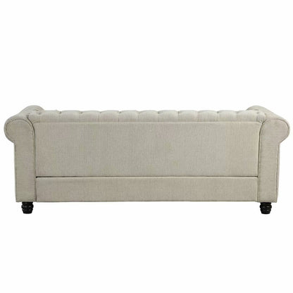 Luxury Chesterfield Tufted Fabric Sofa – 3 Seater Modern Living Room Couch with Nailhead Arms