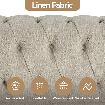 Luxury Chesterfield Tufted Fabric Sofa – 3 Seater Modern Living Room Couch with Nailhead Arms