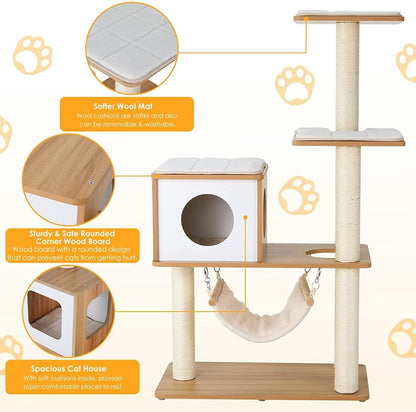 BELIEFWOOD Cats Tree Modern Tower House Multi-Level Cat House Hammock and Condo,Stable Cat Tree Cat Condo Pet Play House with Comfortable Cusion Seat for Cats Comfort