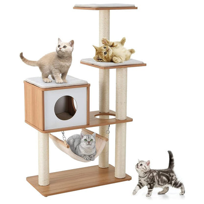 BELIEFWOOD Cats Tree Modern Tower House Multi-Level Cat House Hammock and Condo,Stable Cat Tree Cat Condo Pet Play House with Comfortable Cusion Seat for Cats Comfort